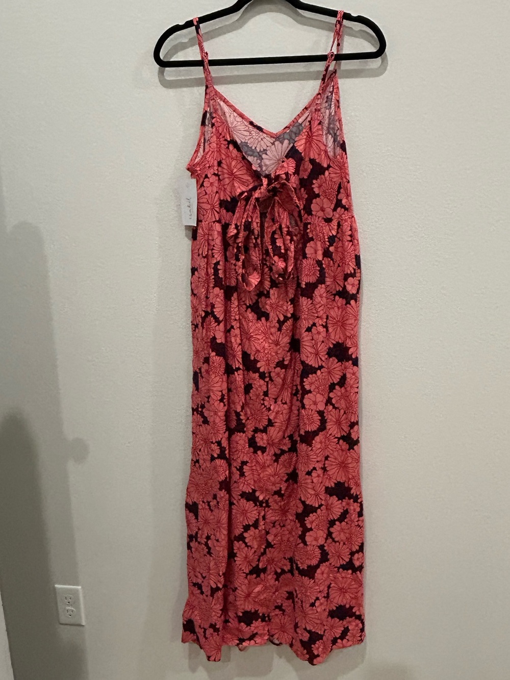 Maternity Coral Floral Slip Dress with Spaghetti Straps - Picture 2 of 7